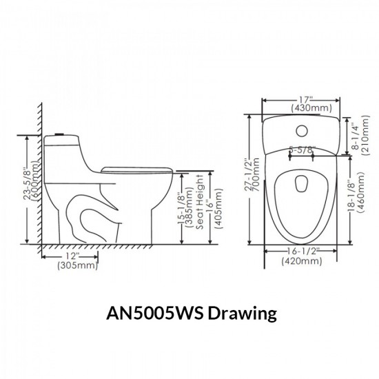 Elongated One Piece Toilet  AN5005WS